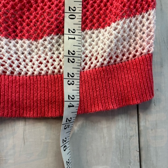 Quacker Factory Zip Up Hooded Mesh Jacket Beach Cover Up Sz L Pink White Stripe - Picture 8 of 11